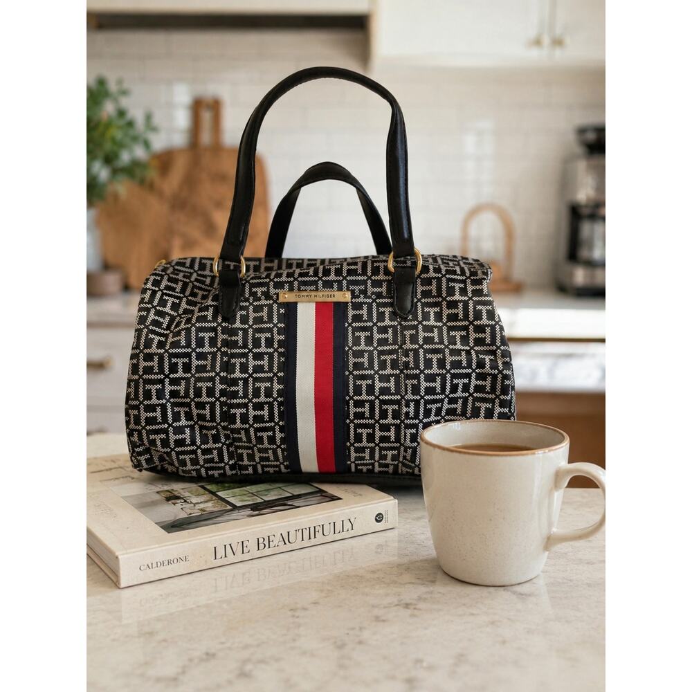 Tommy Hilfiger Top Handle Satchel Heritage Logo Handbag Navy Black